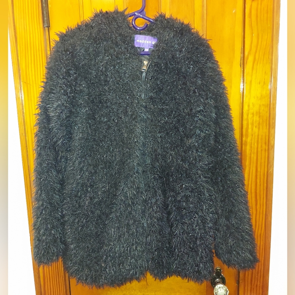 Madden Girl Black Fuzzy Teddy Jacket
